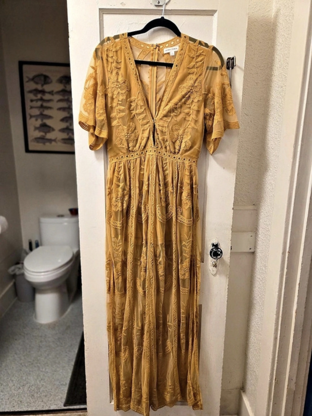 Honey Punch Embroidered Lace Romper/ Jumpsuit, Yellow, Medium